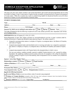 Virginia Domicile Exception Application