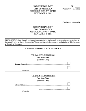 Sample Ballot for City of Minidoka