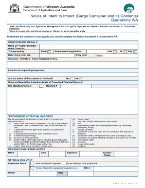 Notice of Intent to Import Cargo Container