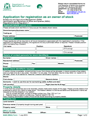 Application for Stock and Apiaries Registration