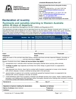 Livestock Biosecurity Declaration Form LB 7