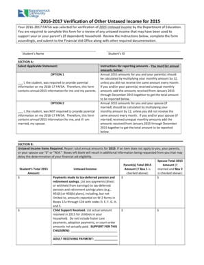 2015 Untaxed Income Verification Form