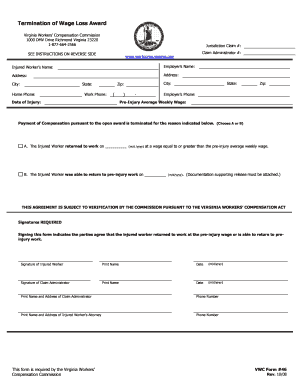 Virginia Wage Loss Award Termination Form
