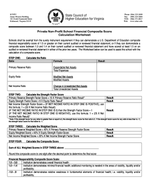 US Department of Education Financial Composite Score Calculation Worksheet