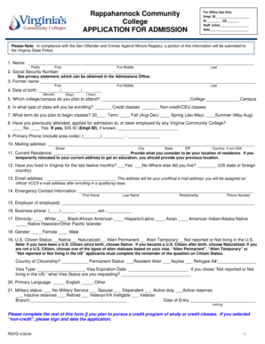 Virginia Community College Application for Admission