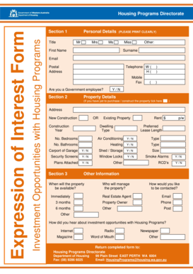 Expression of Interest Form for Housing Programs