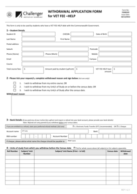 VET FEE-HELP Withdrawal Application Form