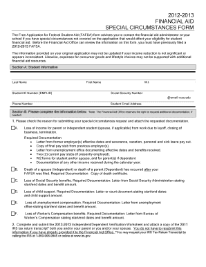 2012-2013 Financial Aid Special Circumstances Form