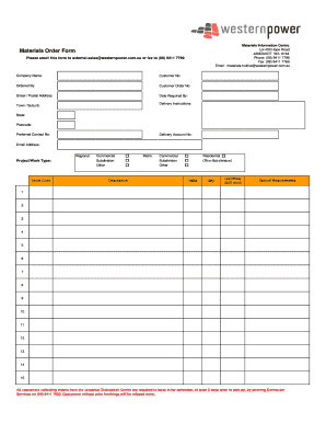 Materials Order Form