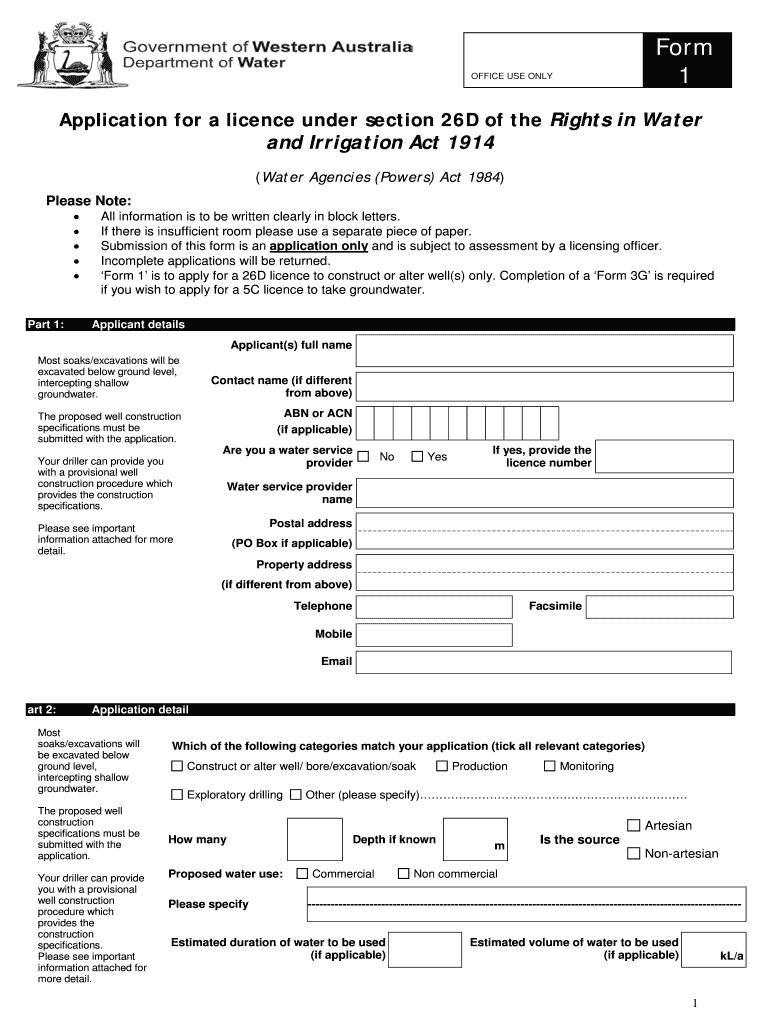 Fillable Online Rights in Water and Irrigation Act 1914 waterwagovau