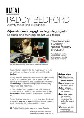 Activity Sheet for Paddy Bedford Exhibition