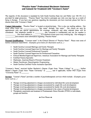 Professional Disclosure Statement and Consent for Treatment