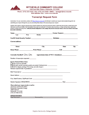 Wytheville Community College Transcript Request Form