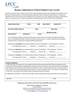 Federal Student Loan Adjustment Form