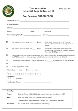 Australian Historical Coin Collection Order Form