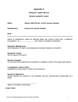 Consumer Complaint Report Form