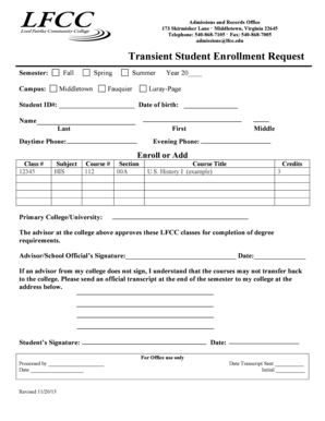 Transient Student Enrollment Request