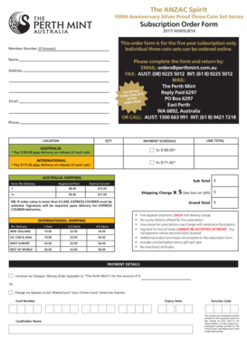 ANZAC Spirit Coin Subscription Order Form