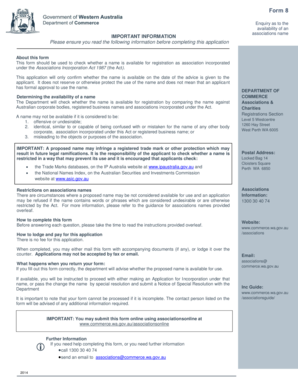 Form 8 - Enquiry as to the Availability of an Associations Name