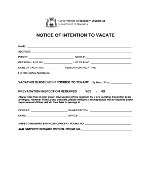 Notice of Intention to Vacate