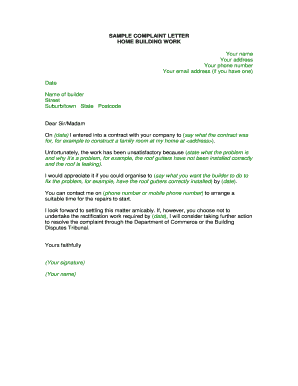 Complaint Letter for Home Building Work