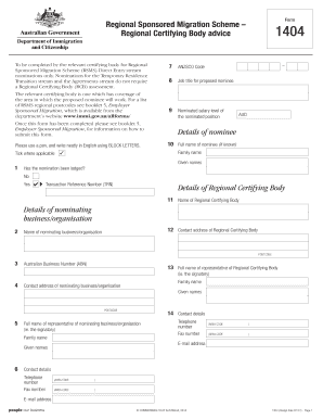 Regional Sponsored Migration Scheme Form 1404