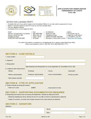 WorkCover WA Application for Order and/or Assessment of Costs