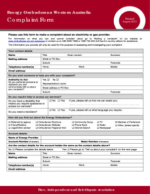 Energy Ombudsman Western Australia Complaint Form