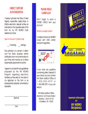 West Virginia Direct Deposit Authorization Form
