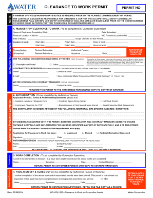 Clearance to Work Permit