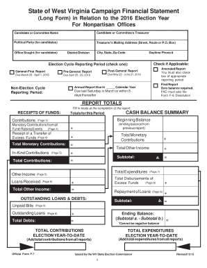West Virginia Campaign Financial Statement