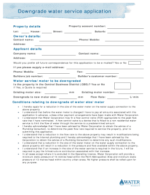 Water Service Downgrade Application