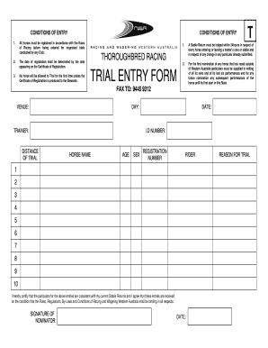 Thoroughbred Racing Trial Entry Form
