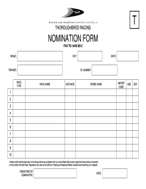 Thoroughbred Racing Nomination Form