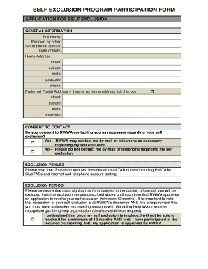 Self Exclusion Program Participation Form