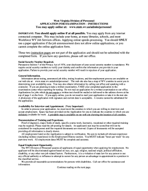 West Virginia Division of Personnel Application for Examination