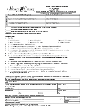 Death Record Application - Certified Death Certificate