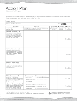 Waterwise Schools Program Action Plan