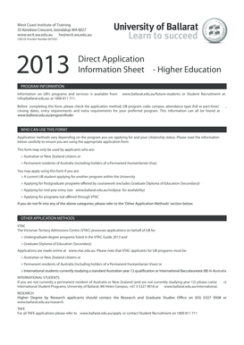 University of Ballarat Higher Education Application Form