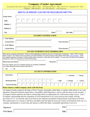West Virginia Vendor Agreement