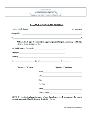 West Virginia Member Name Change Form