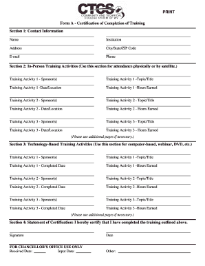 Form A - Certification of Completion of Training
