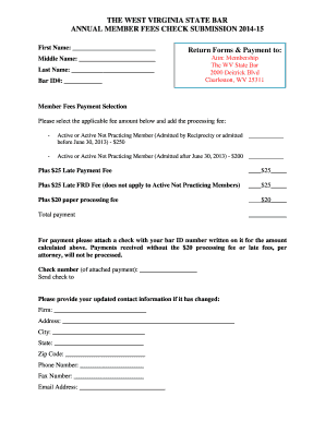 West Virginia State Bar Annual Member Fees Check Submission