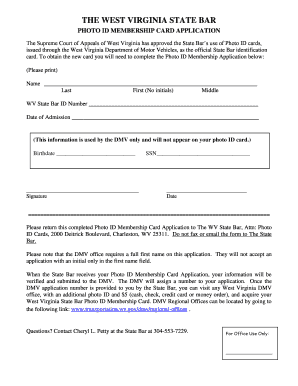 West Virginia State Bar Photo ID Membership Card Application