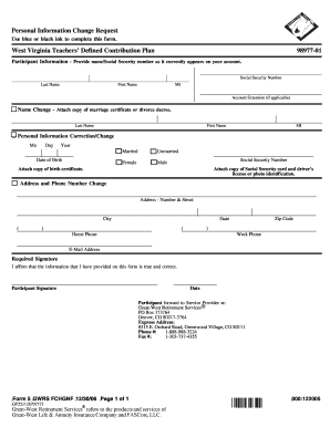 West Virginia Teachers' Defined Contribution Plan Personal Information Change Request