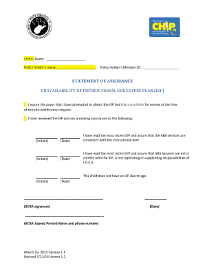 Statement of Assurance for IEP Unavailability