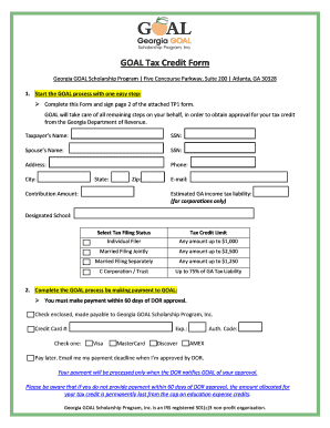 Georgia GOAL Scholarship Tax Credit Form