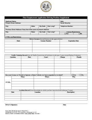 Fleet Employment Application Driving Position Supplement