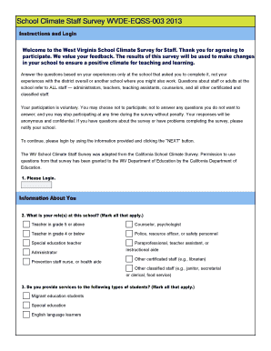 West Virginia School Climate Staff Survey