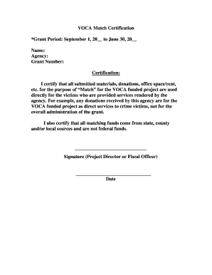VOCA Match Certification Form